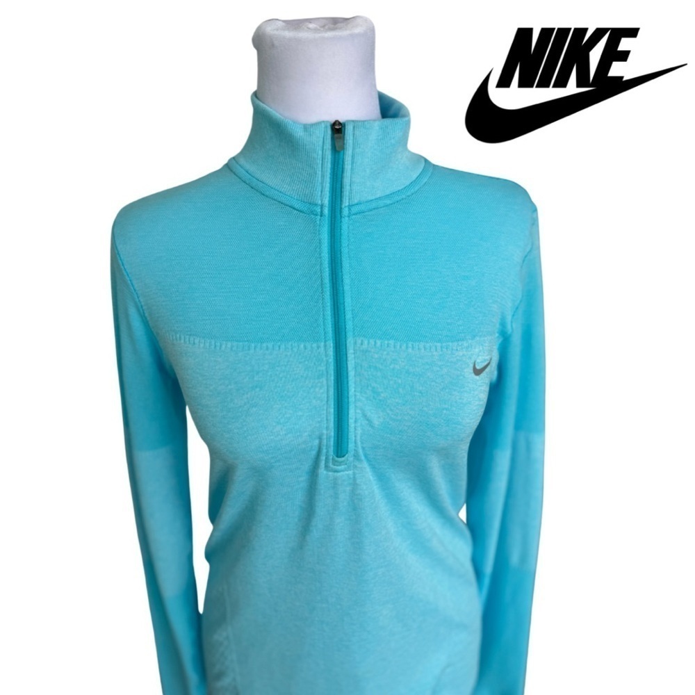 Nike Dri Fit Running 1/4 Zip Long Sleeve Activewear M Teal Blue - Picture 2 of 11
